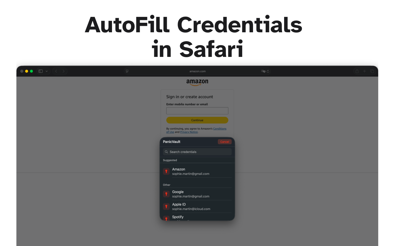 PanicVault on Mac - AutoFill Credentials in Safari