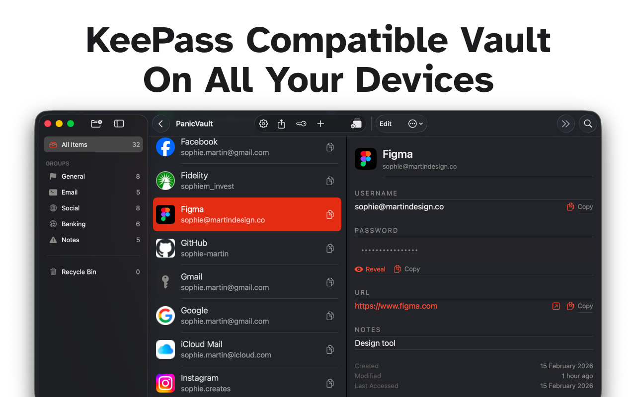 PanicVault on Mac - KeePass Compatible Vault