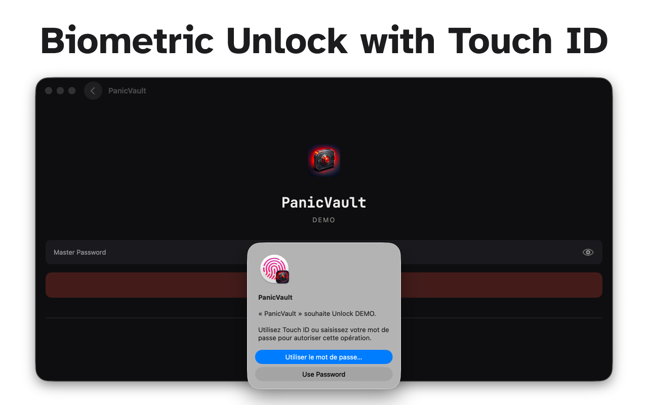 PanicVault on Mac - Biometric Unlock with Touch ID