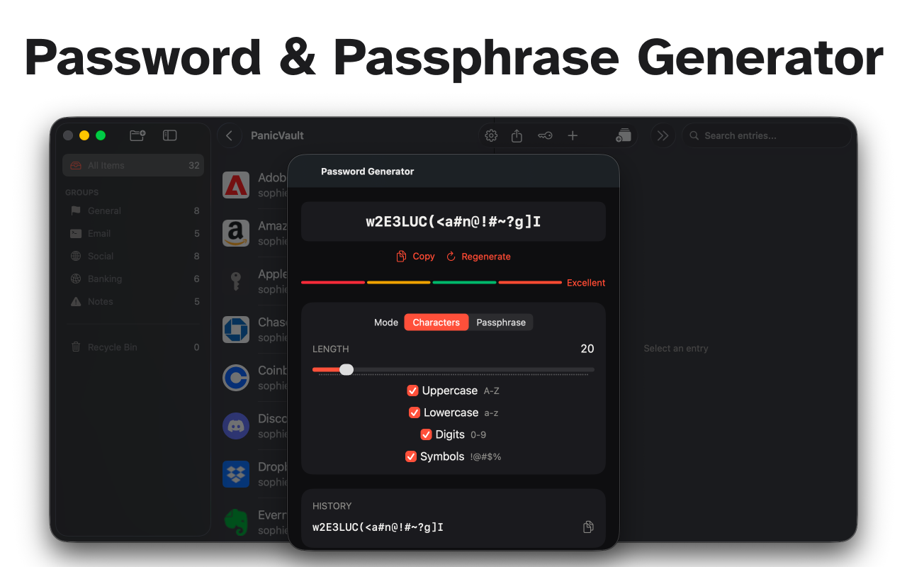 PanicVault on Mac - Password & Passphrase Generator