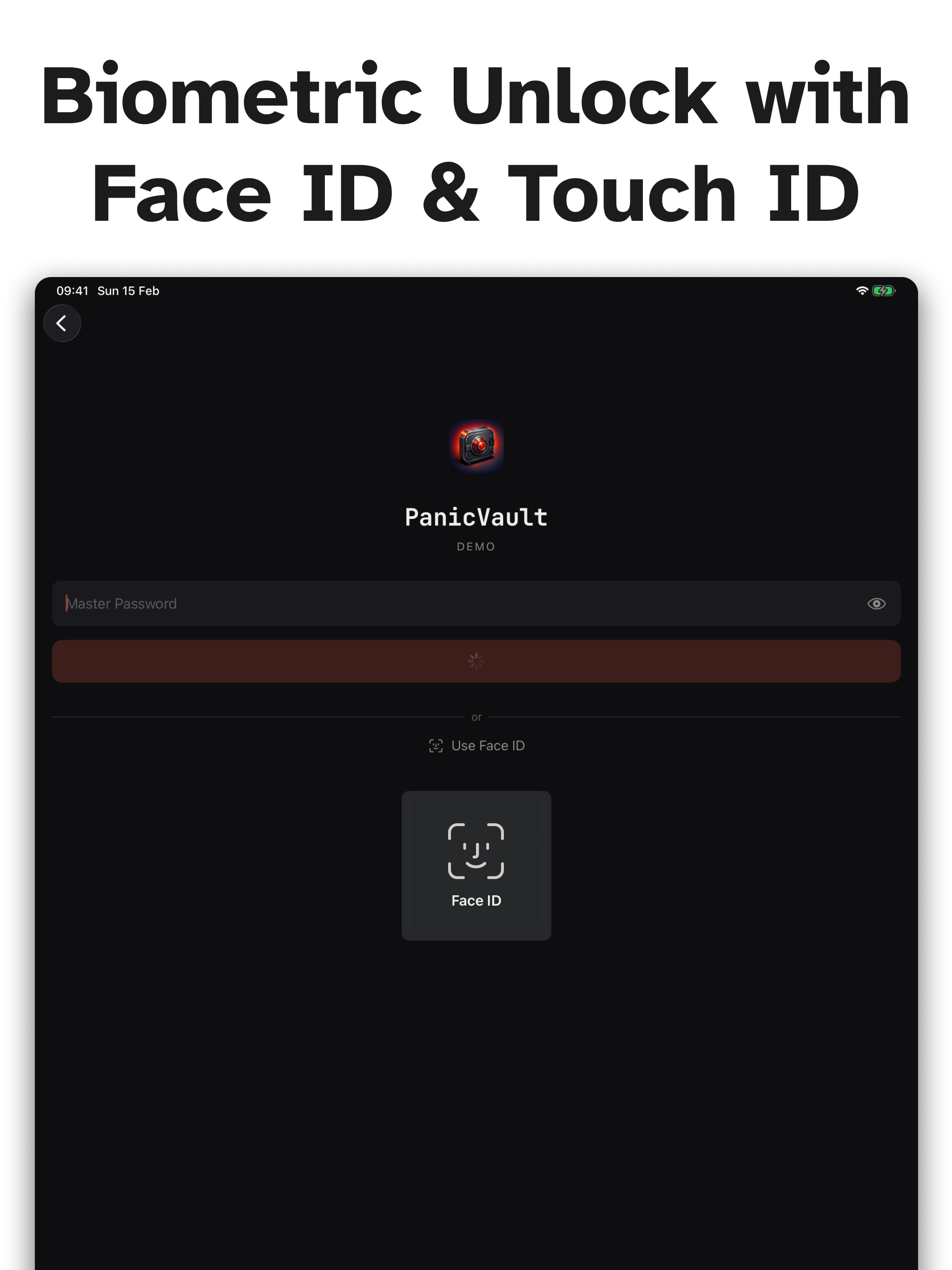 PanicVault on iPad - Biometric Unlock with Face ID