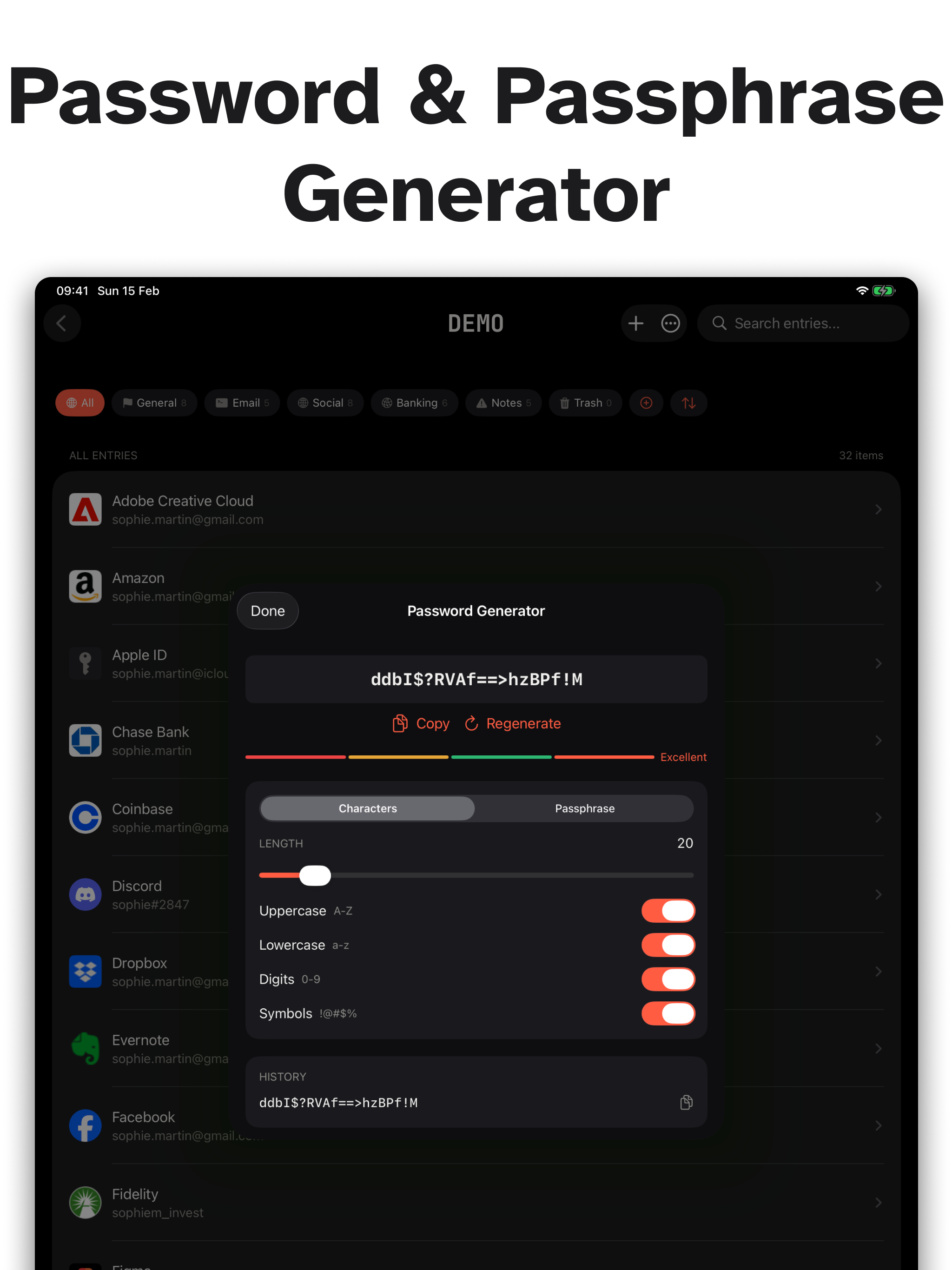 PanicVault on iPad - Password & Passphrase Generator