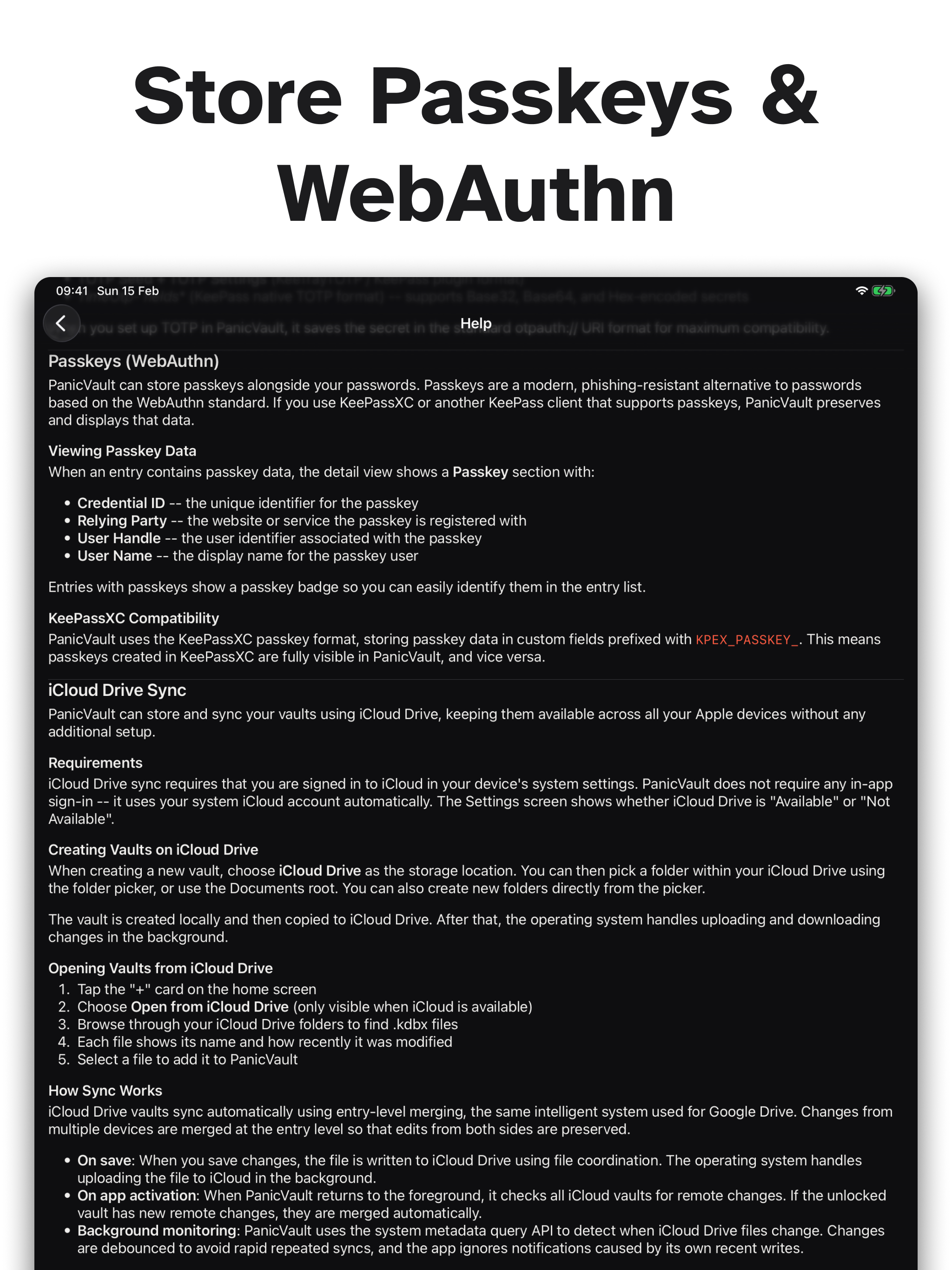 PanicVault on iPad - Store Passkeys & WebAuthn