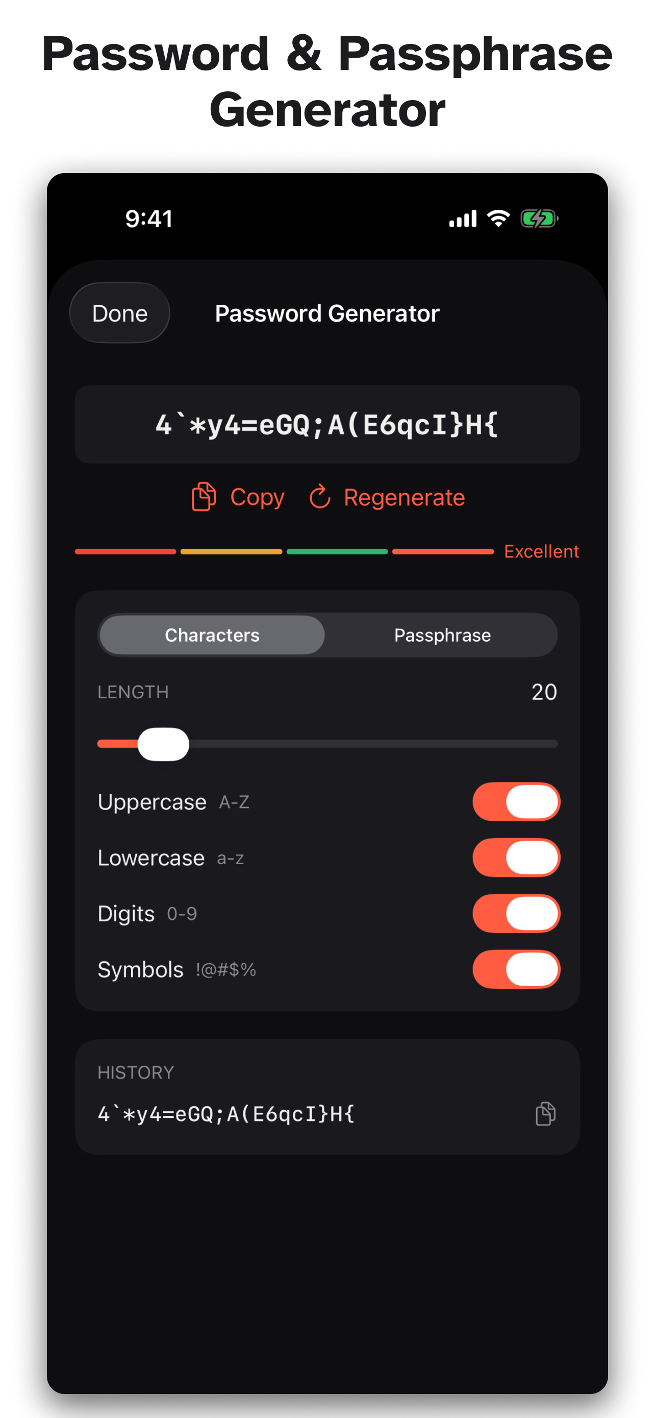 PanicVault on iPhone - Password & Passphrase Generator