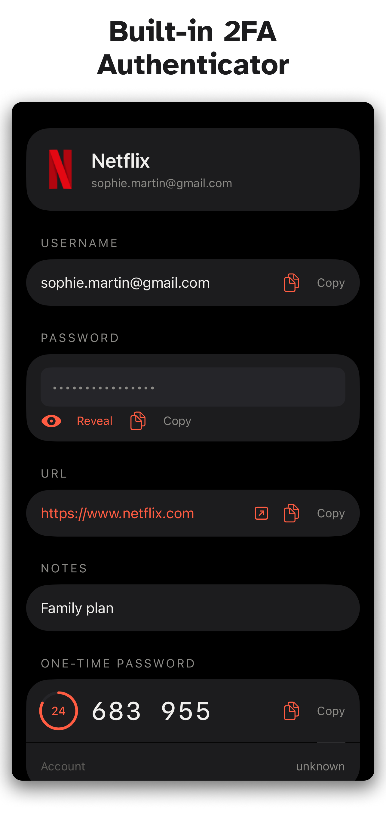 PanicVault on iPhone - Built-in 2FA Authenticator